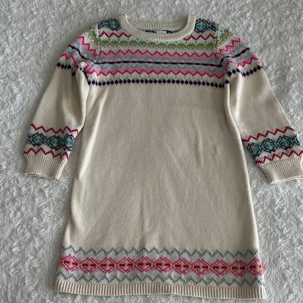 Baby Gap girls size 5 cream fair isle sweater dress winter holiday long sleeve